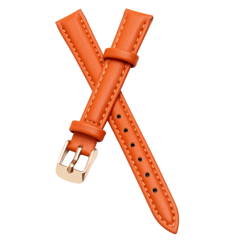 12 14 16 18 20mm Genuine Leather Watchband Soft Material Watch Band Wrist Strap Orange red women With gold Color Stainless Steel