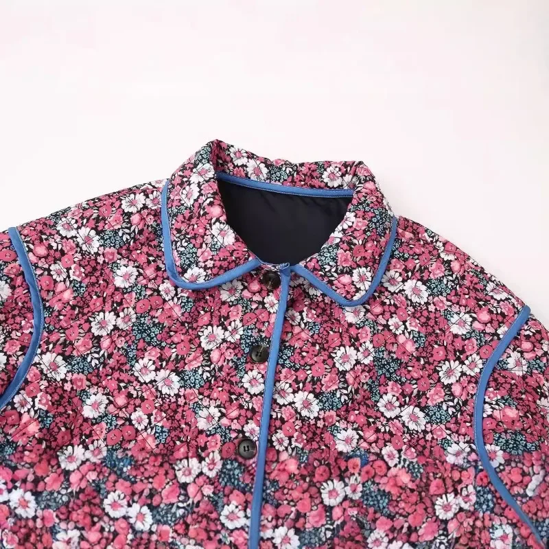 Veste rétro en coton floral pour femme, manteau décontracté, décoration de poche à revers, européen et américain, nouveau, automne et hiver 2024