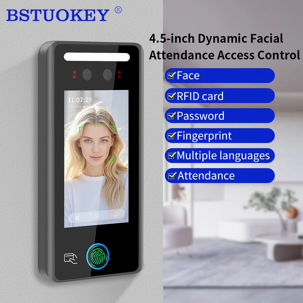 AI Dynamic Facial Fingerprint Recognition Terminal for Office Employee Attendance System with Infrared Fill Light 1000 Face Capa