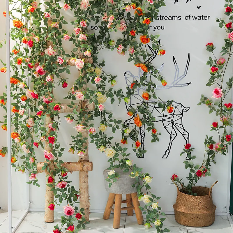 

Artificial flower vines bionic vines decorative plastic rose background wall