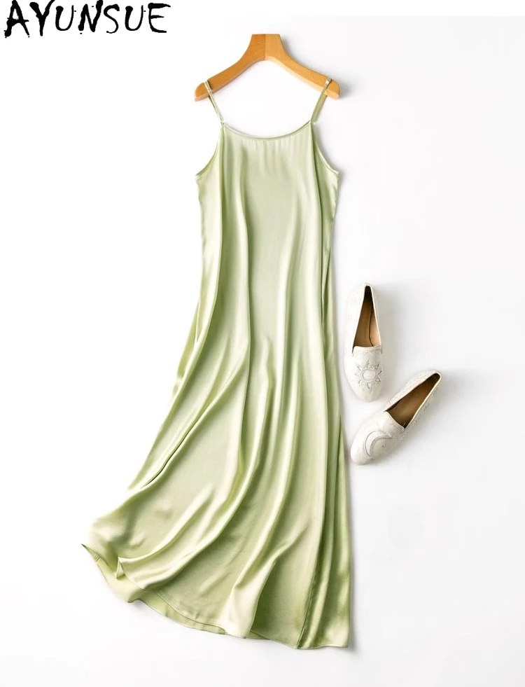 

AYUNSUE 100% Mulberry Silk Slip Dress Woman Multi Colors Solid Dresses for Woman Clothes High Quality New in Dresses Jupe Femmes