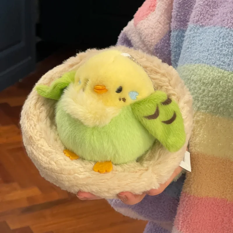 Kawaii Birds Plush Pendant Toys Keychain Simulation Parrot Bird Nest Plush Keyring Anime Cute Gifts for Girls Kids