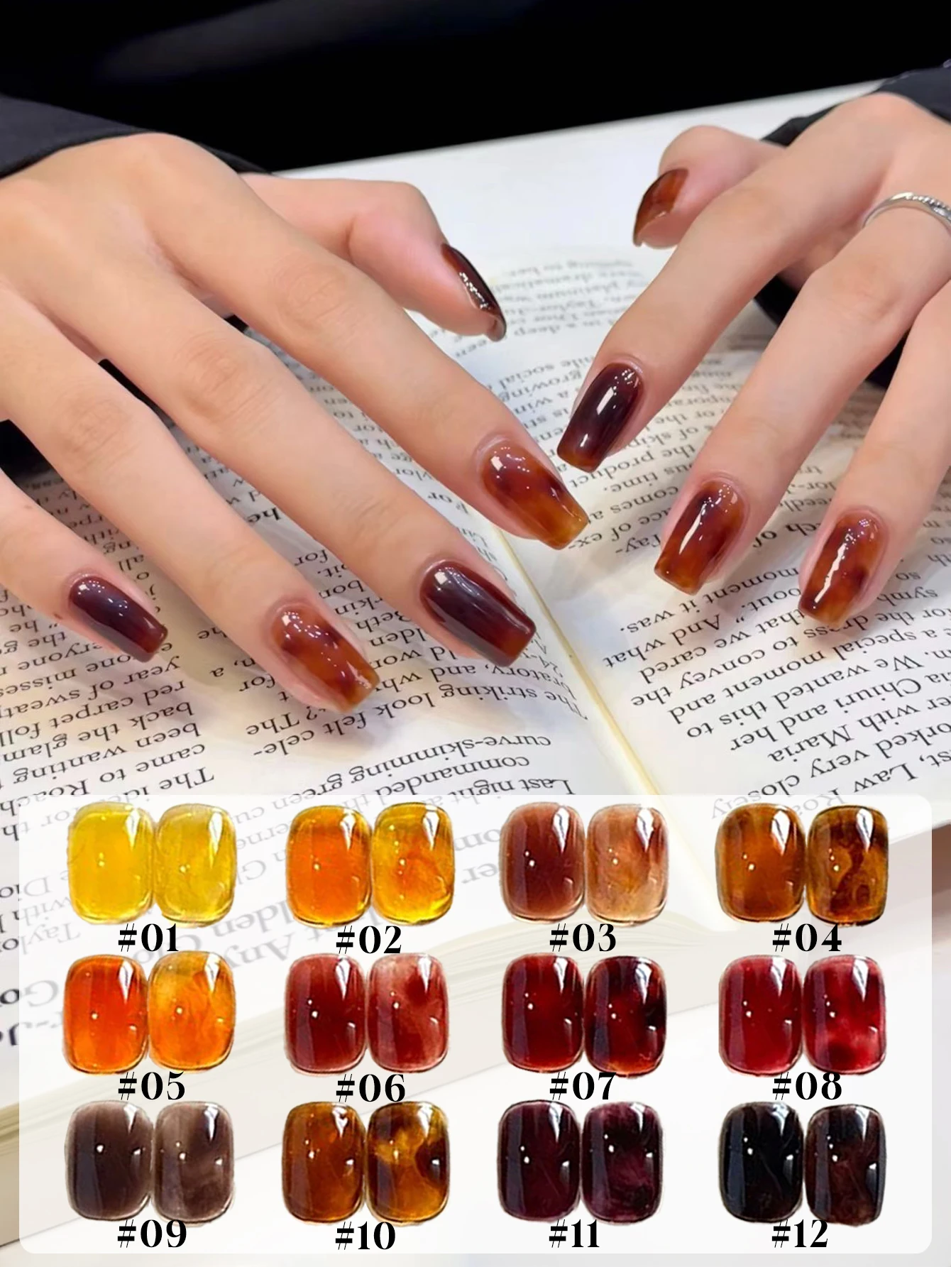 1/12 قطعة 12 مل طلاء أظافر جل بني كهرماني - لوازم فنية شبه شفافة للأظافر، طلاء جل للأظافر LED بالأشعة فوق البنفسجية