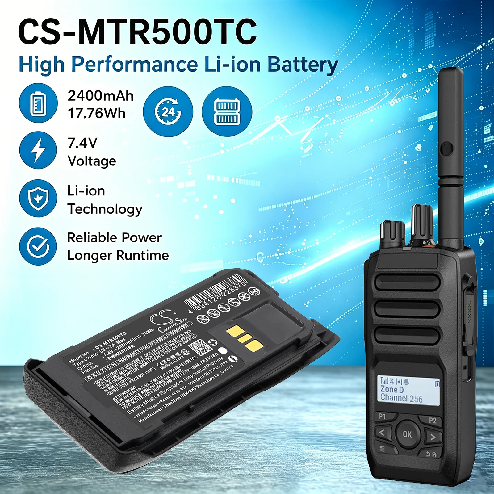 

Replacement 7.4V 2400mAh Two-Way Radio Battery PMNN4878 PMNN4888A PMNN4889A PMNN4890A for Motorola R5