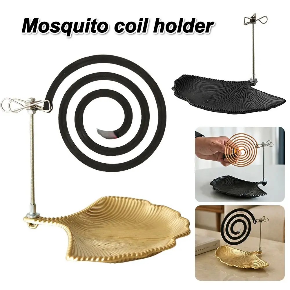 Multifunctional Iron Mosquito Coil Holder Portable With Tray Incense Holder with Detachable Clip Leaf Shape Electroplated Tray