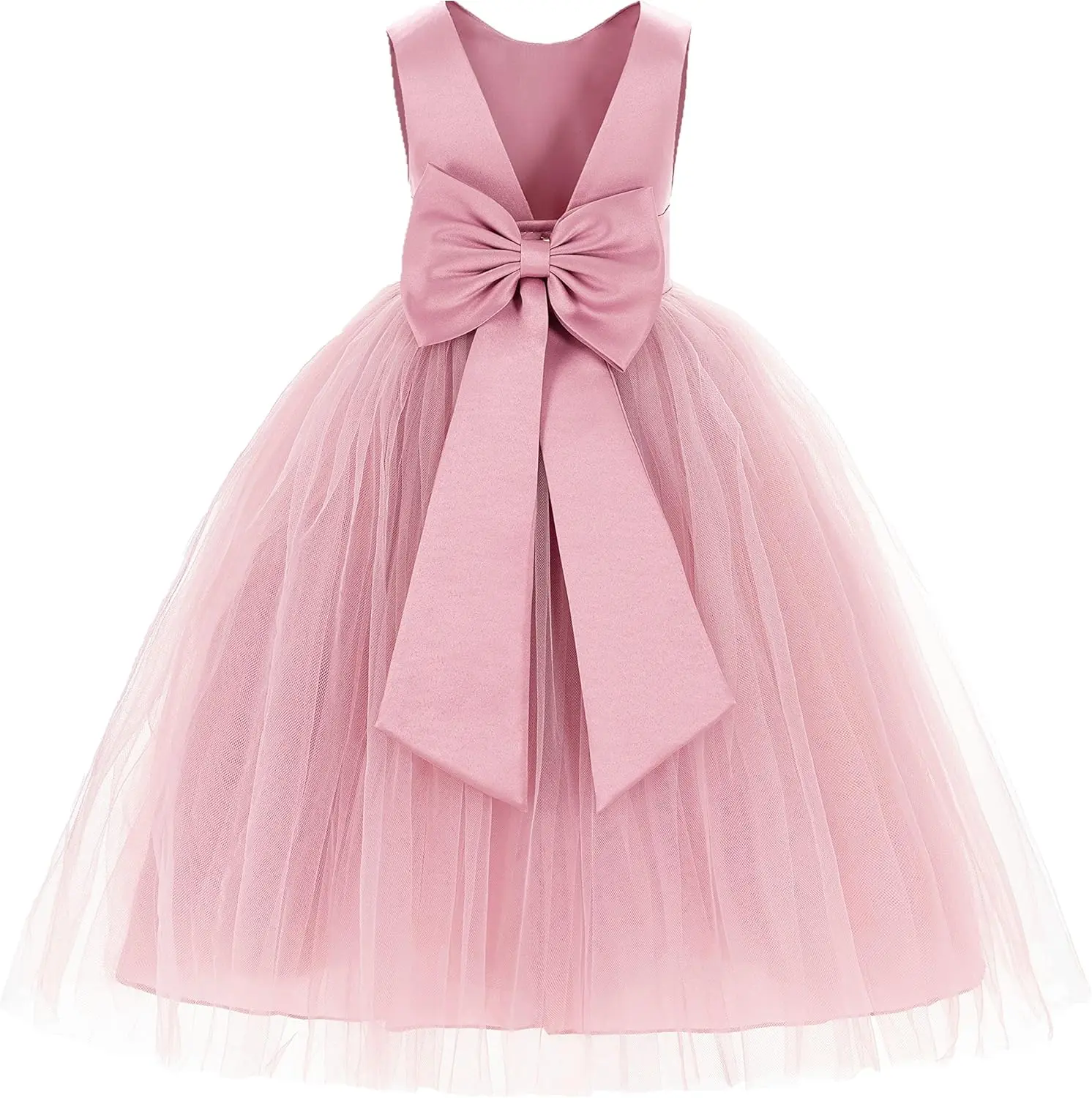 فستان من الساتان بدون ظهر على شكل حرف V للفتيات، فستان مناولة للأطفال، فستان رسمي أنيق لحفلات الرقص للفتيات مناسبة خاصة