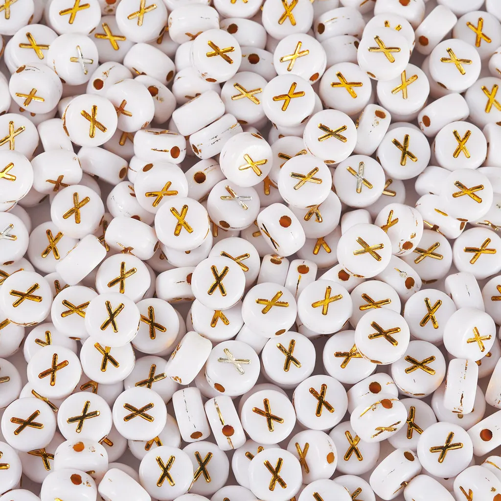 500Pcs A-Z Plating Acrylic Flat Round with Alphabet Beads Spacer Bead Golden Metal Enlaced for Bracelet Necklace Making Findings