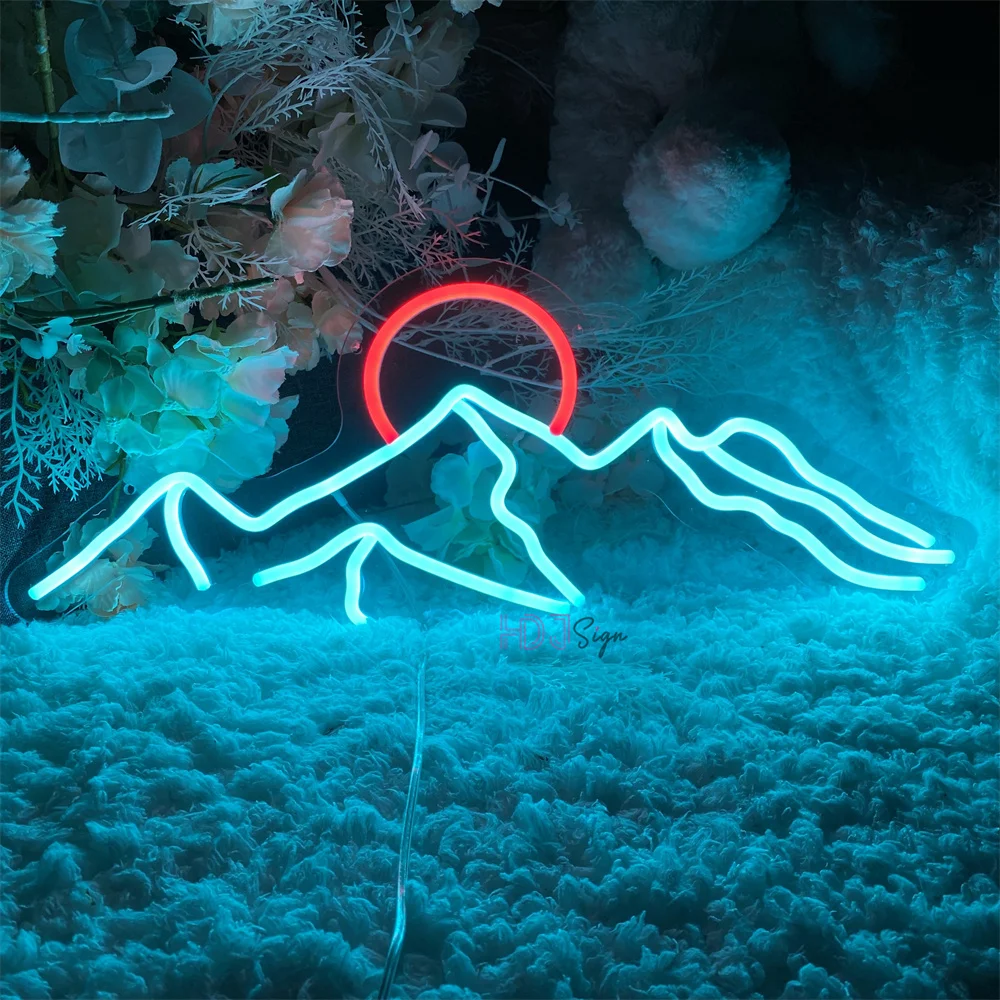 decoracao da sala de parede led neon light sign moutain e sun usb casa quarto kid room bar aniversario decoracao lampadas 01