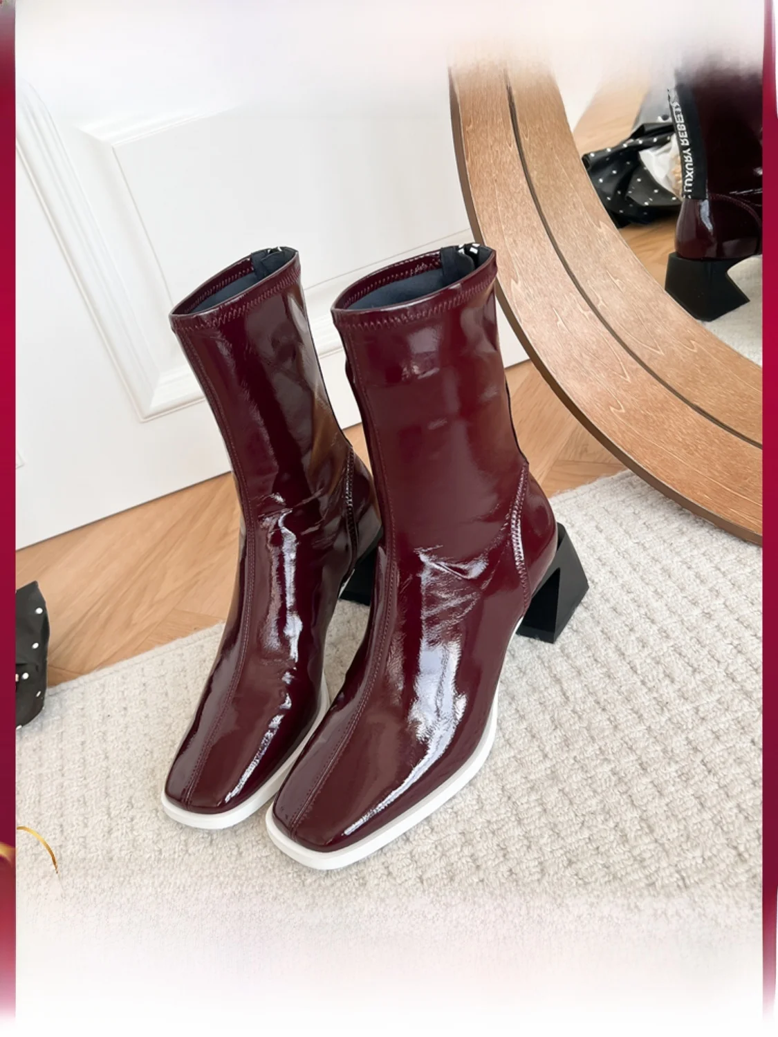 

Luxury Rebel Women's ort Boots Square Head Ba Zipper Slimming Booties Elastic High Heel Faionable Winter Boots