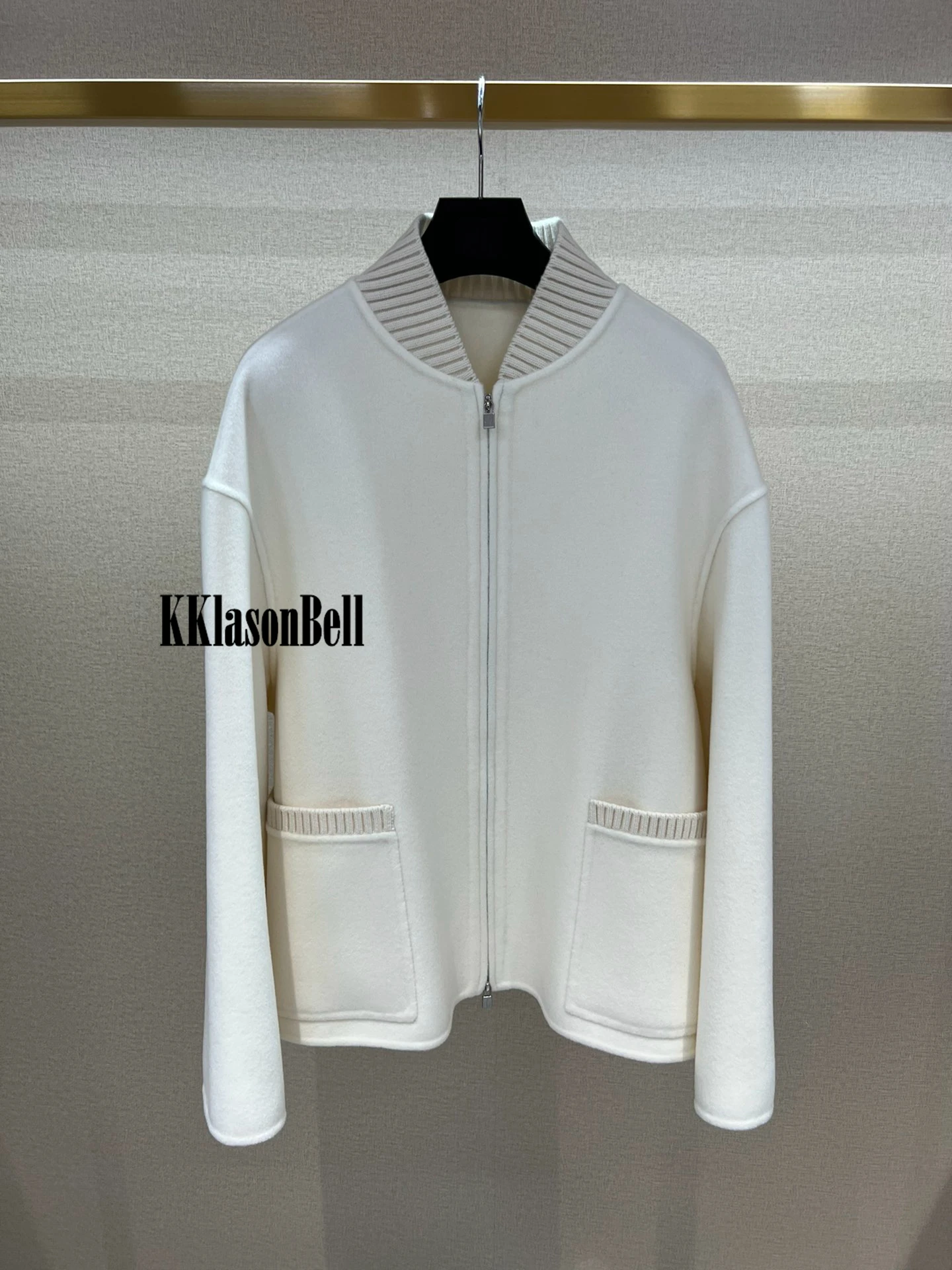 12.13 KKlasonBell Casual Loose Ribbed Stand Collar Zipper Cashmere Wool Coat Women