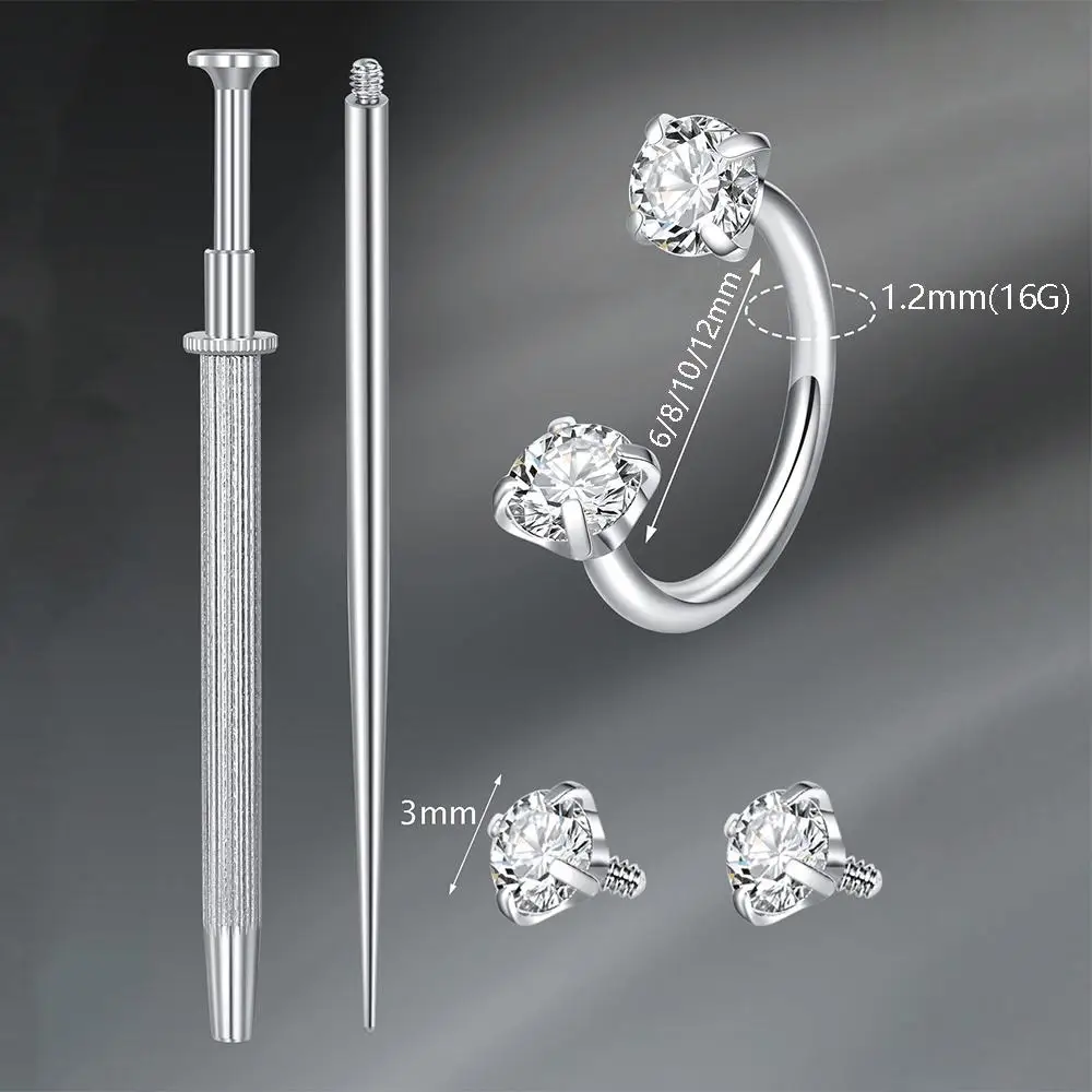 5pcs 16G Stainless Steel Horseshoe Internally Threaded Nose Rings Lip Ring Eyebrow Ring Helix Ear Piercing Jewelry 6-12MM
