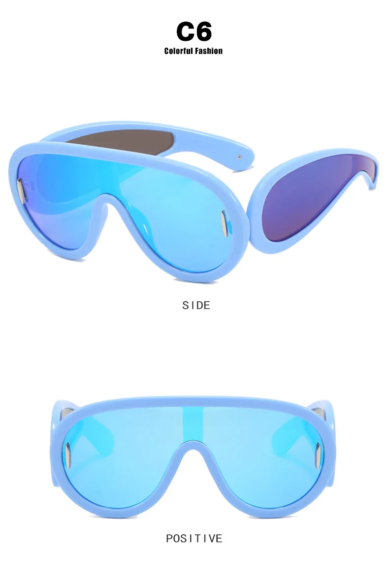 Einteilige Punk Sonnenbrille Frauen Männer übergroße futuristische große Rahmen Brille Sonnenbrille Hip Hop Spiegel Pilot Schild Brille – Detail 9