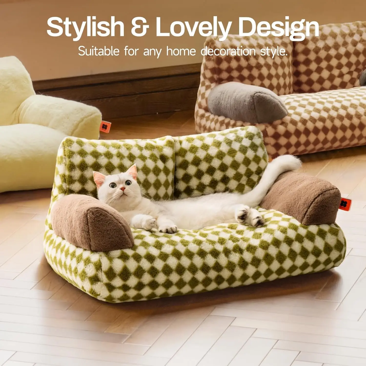 Pet Couch Bed, Washable Cat Beds for Medium Small Dogs & Cats up to 25 lbs, Dog Beds with Non-Slip Bottom