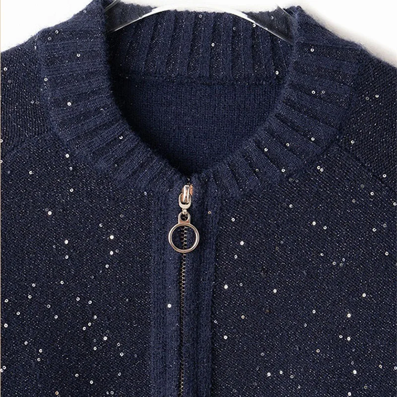 เสื้อคลุมสั้นผู้หญิง ฤดูใบไม้ผลิ ฤดูใบไม้ร่วง 2026 เสื้อคาร์ดิแกนถักไหมพรมแบบใหม่ ดีไซน์สวยงาม ประดับเลื่อม แขนยาว แบบคลุมไหล่ เสื้อคลุมตัวนอก