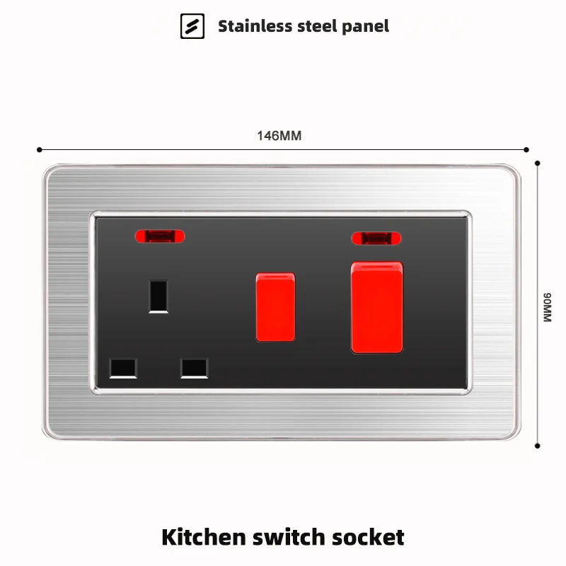 Stainless Steel TV Computer CAT6 TEL Fiber Cooker Unit Shaver Wall Socket UK Standard