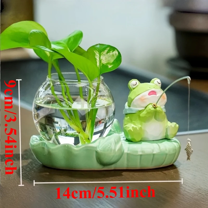 2027 Cute Plants Propagation Stations Vases Glass Planters for Hydroponic Plants Garden Gifts Ceramic Kitten Frog Fishing Home D