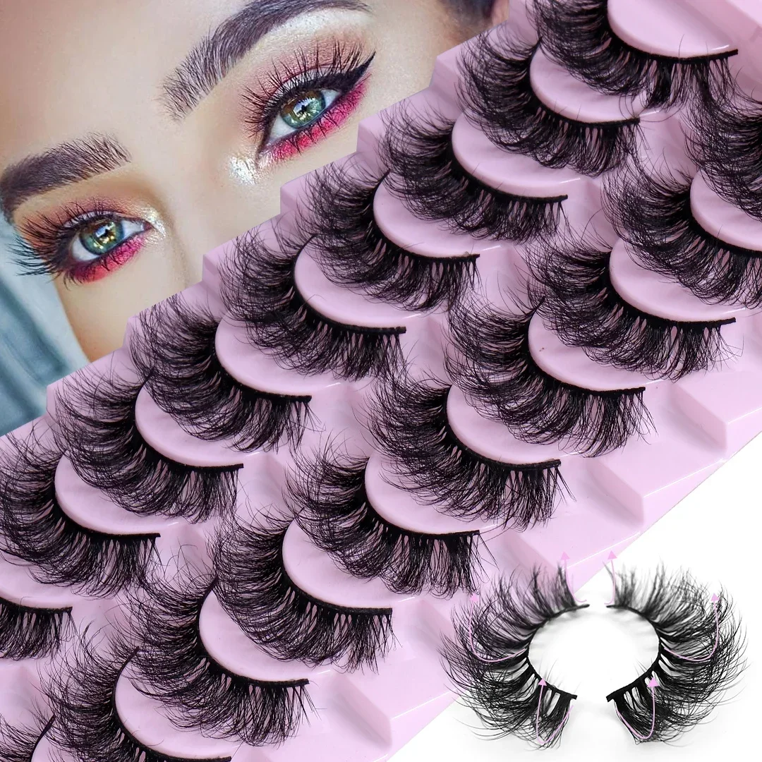 10 Pairs Eyelashes Faux Mink Eyelashes Long Lasting Fluffy Mink Lashes Dramatic Volume Lashes