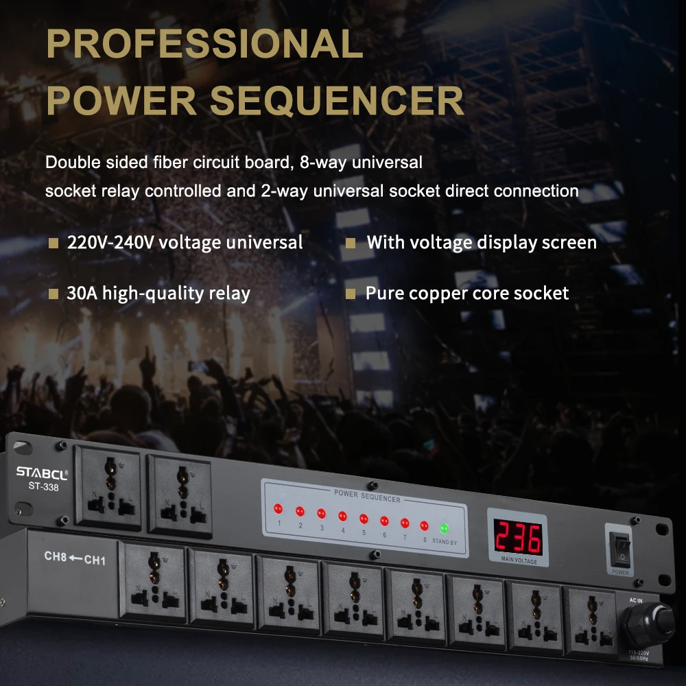 ST-338 Audio Power Conditioner 8 Channel Power Management Sequencer Power Sequence Controller