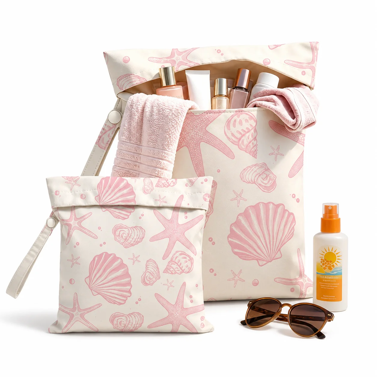 Bolsa Impermeável Rosa em Formato de Concha, Necessaire Portátil para Mulheres, Ideal para Praia, Viagem, Piscina e Academia