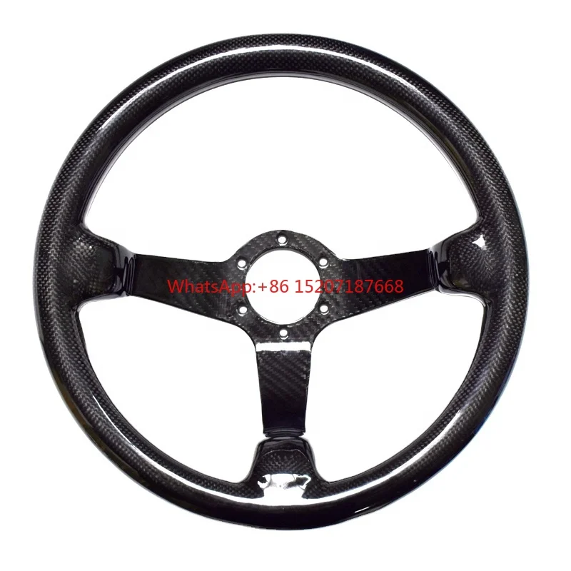 14 Inch 340mm Racing Car Steering Wheel Dry Carbon Fiber Deep Dish Steering Wheel With 6 Bolt Horn Button