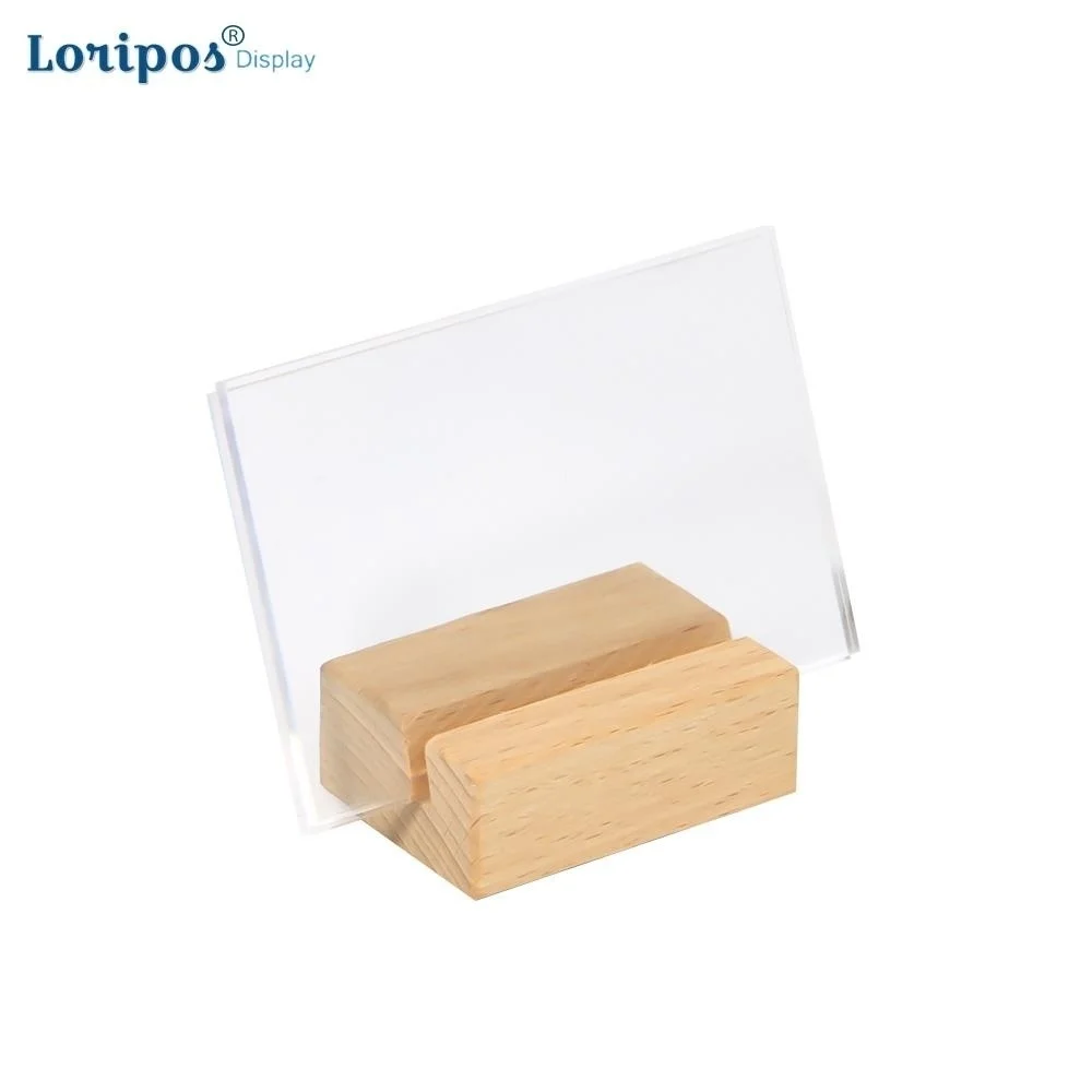 

120*80mm Acrylic Menu Display Wood Photo Frame Paper Name Card Desk Sign Gradient Picture Stand