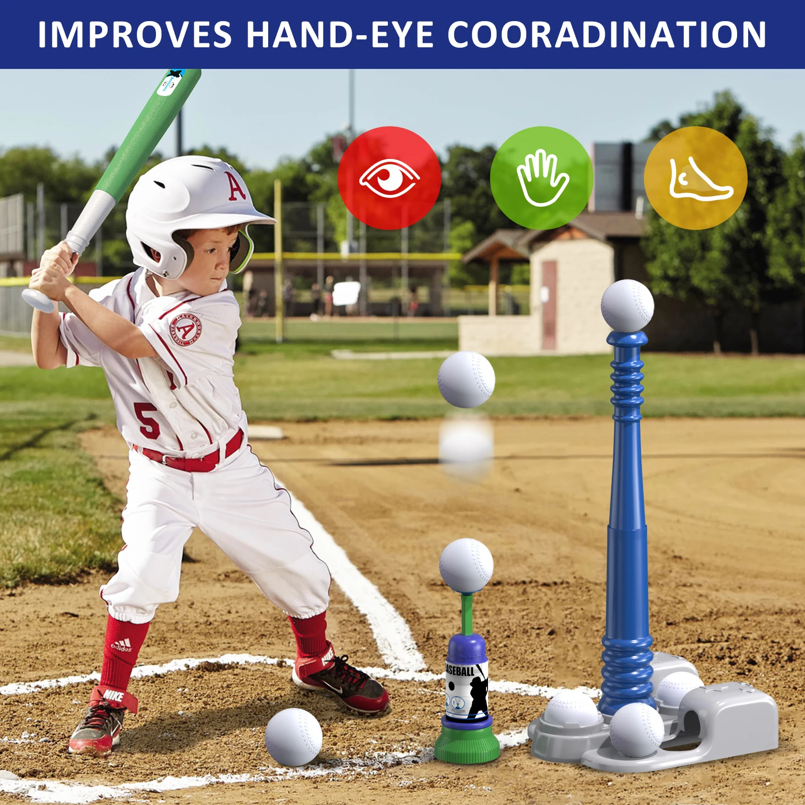 T Ball Sets for Kids 3-5 5-8, Tee Ball Set with Automatic Pitching Machine Adjustable Batting Bat Outdoor Sport for Kids Toys