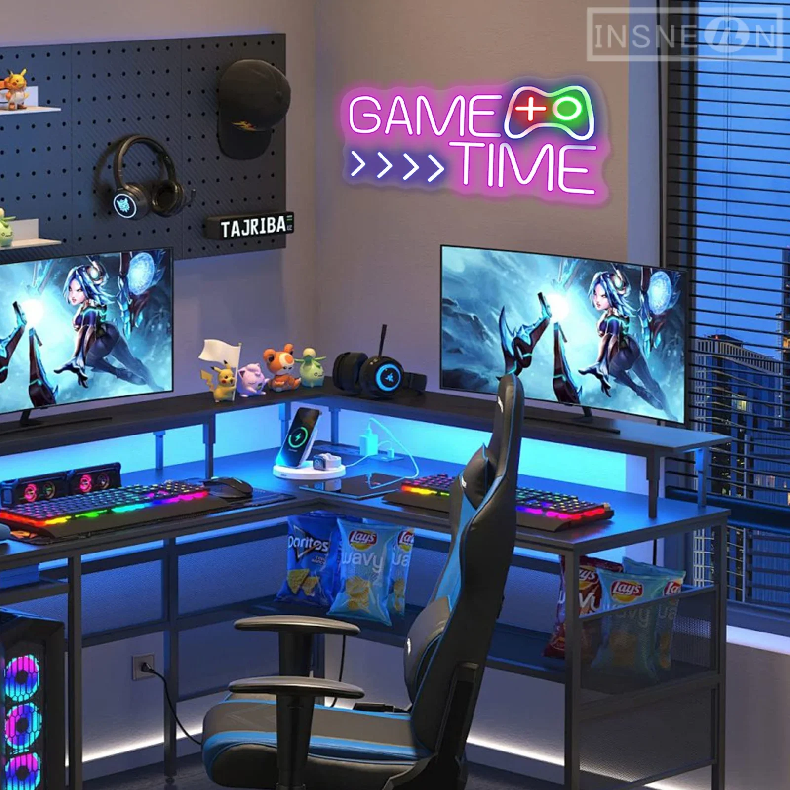 Game Time Neon Sign LED Light, Decoração Man Cave Gaming, Neon Lights for Wall Art, Presentes Gamer, Neon Business, Lâmpada de iluminação USB