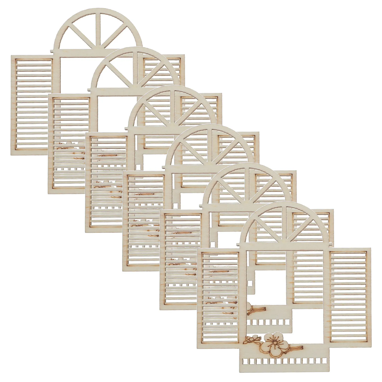 

6Pcs Small Wooden Window Cutouts Paintable Unfinished Craft Wood Blanks for Miniature Decor Dollhouse Furniture Fairy Garden