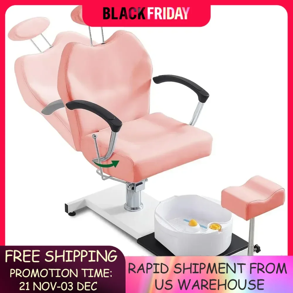 Pedicure Station Chair W/Footrest and Foot Basin,360 Swivel Reclining Pedicure Chair w/Hydraulic Adjustable Height and Headrest