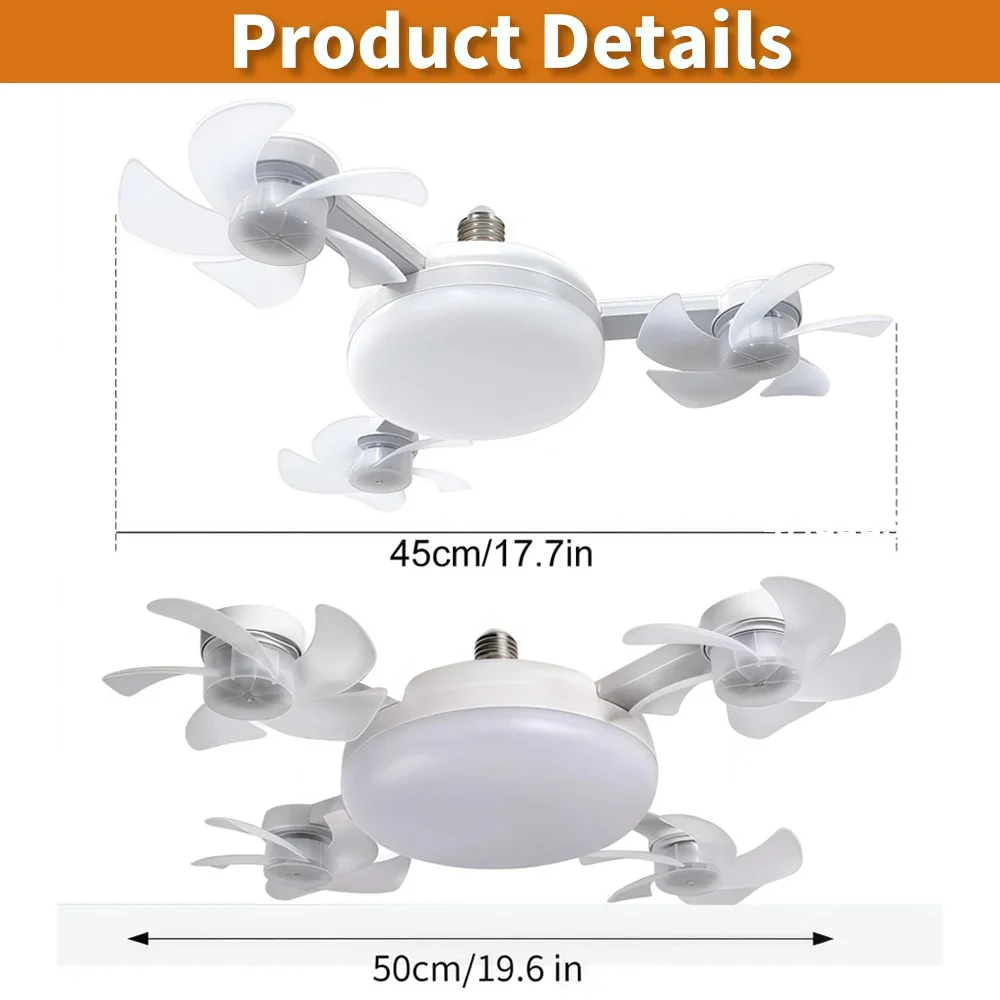 Home 3/4 Head Ceiling Fan Light with Remote Control, Small Ceiling Fan, Dimmable Lighting, Eye Protection Quite Timing Operation
