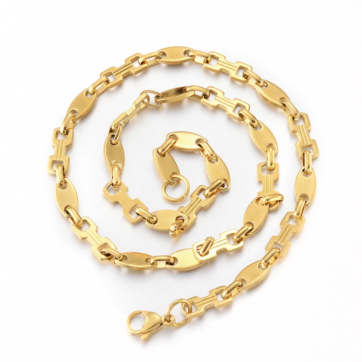 1 Stück Damen- und Herrenarmband, Halskette aus Edelstahl, handgefertigte, riesige, quadratische Knochenform-Gliederkette, schmuck, antiallergisch – Detail 8