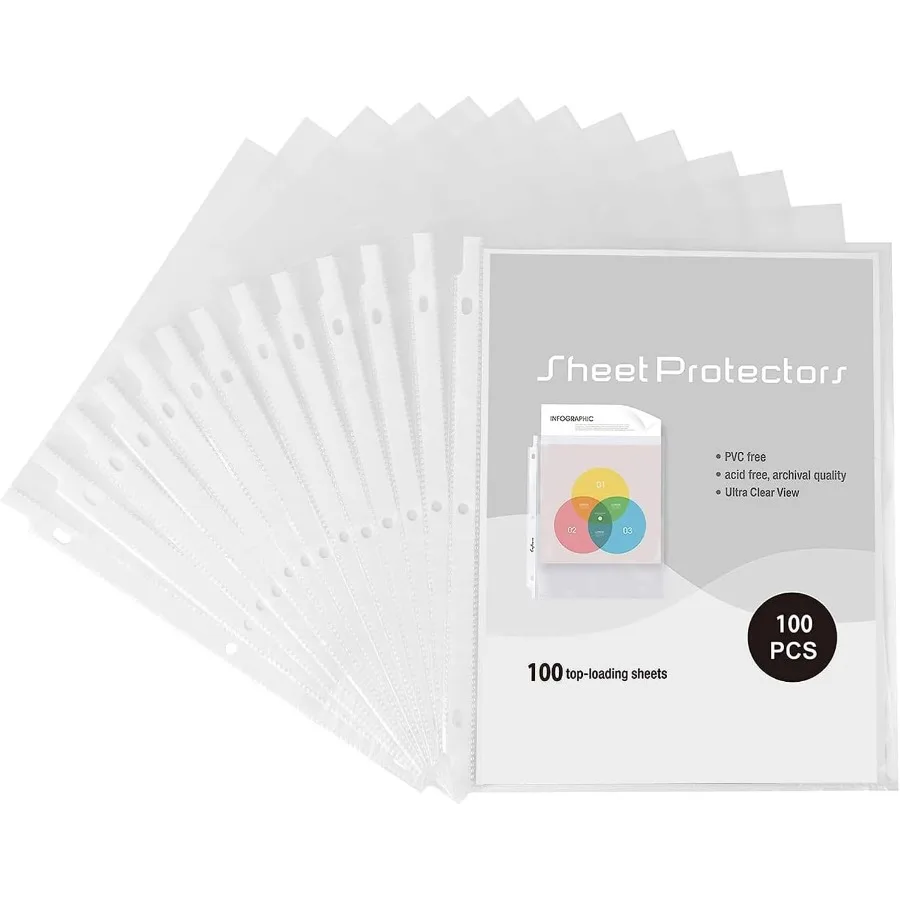 واقيات الورق 100 عبوة من واقيات الصفحات البلاستيكية 3 فتحات ترقية المواد السميكة واقيات الصفحات الواضحة تناسب المعيار 8.5 × 1 #1