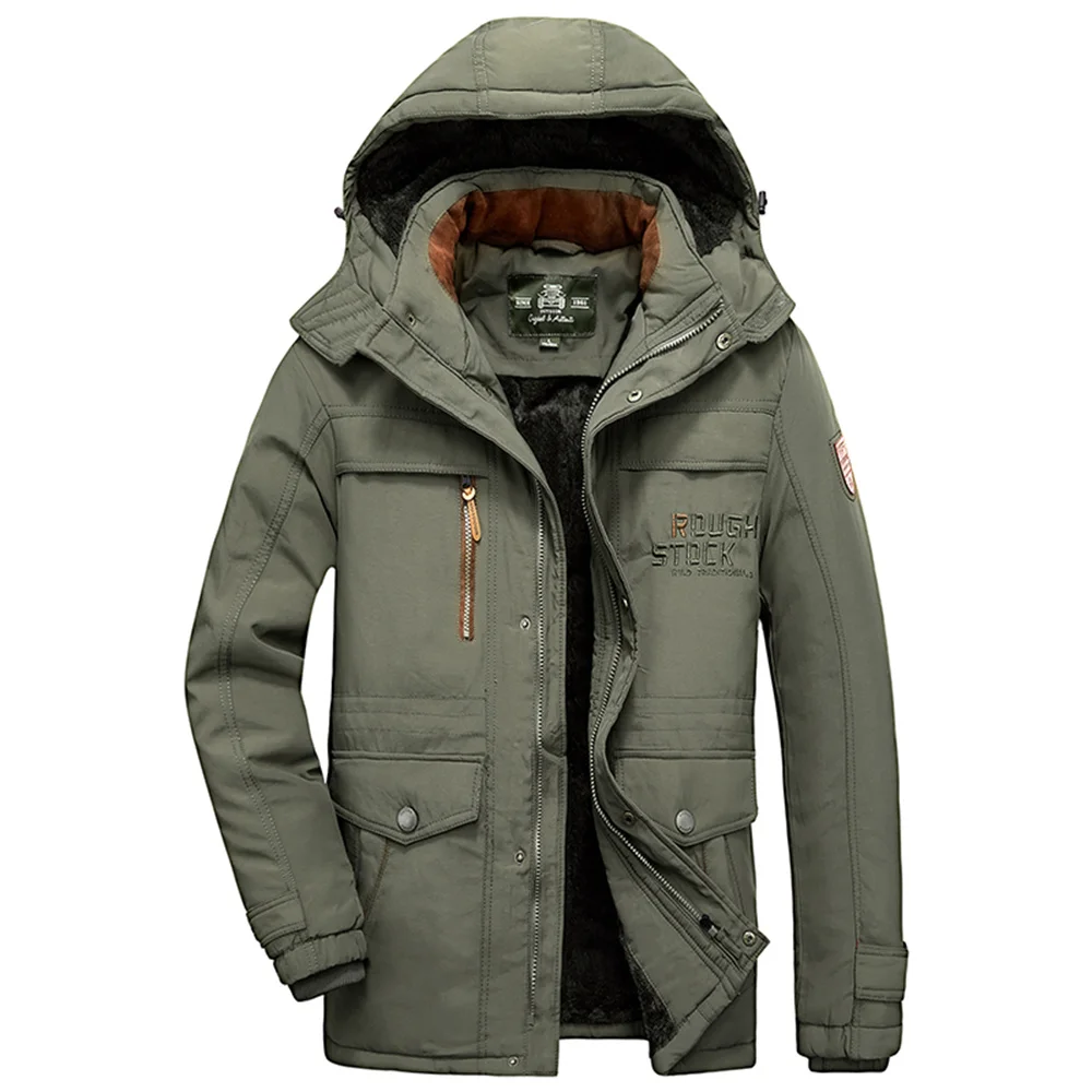 Chaqueta de trabajo cálida Vintage informal de invierno para hombre, Parka militar con forro polar, Parkas con capucha desmontables gruesas, abrigo para hombre