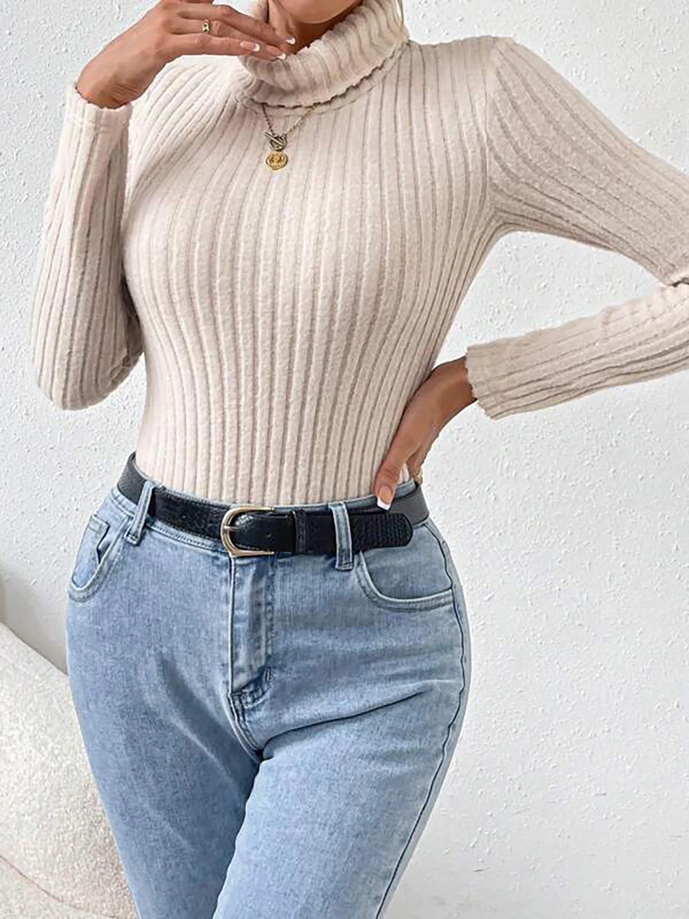 Ribbed Knitted Skinny Body Suit Top for Women Long Sleeve Women\'s Turtleneck Bodysuit  2023 New Autumn Winter Outfits