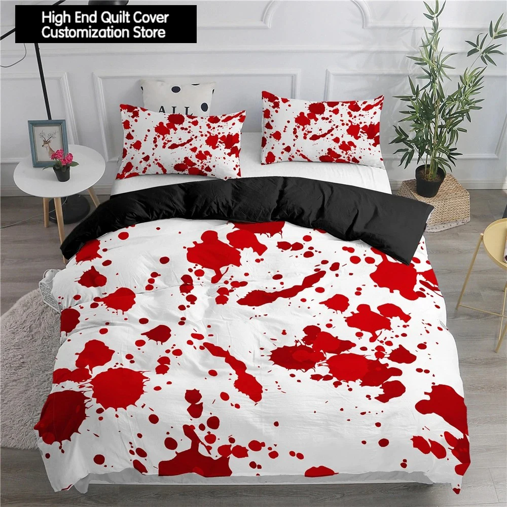 Halloween King Queen Duvet Cover Horror Blood Hand Bedding Set for Teens Scary Red Blood Stains 2/3pcs Polyester Quilt Cover