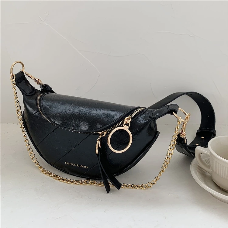 New Chain Leather Crossbody Bags Women Small Quality Shoulder Messenger Waist Bag Lady Casual Ring Zipper Handbags and Purses