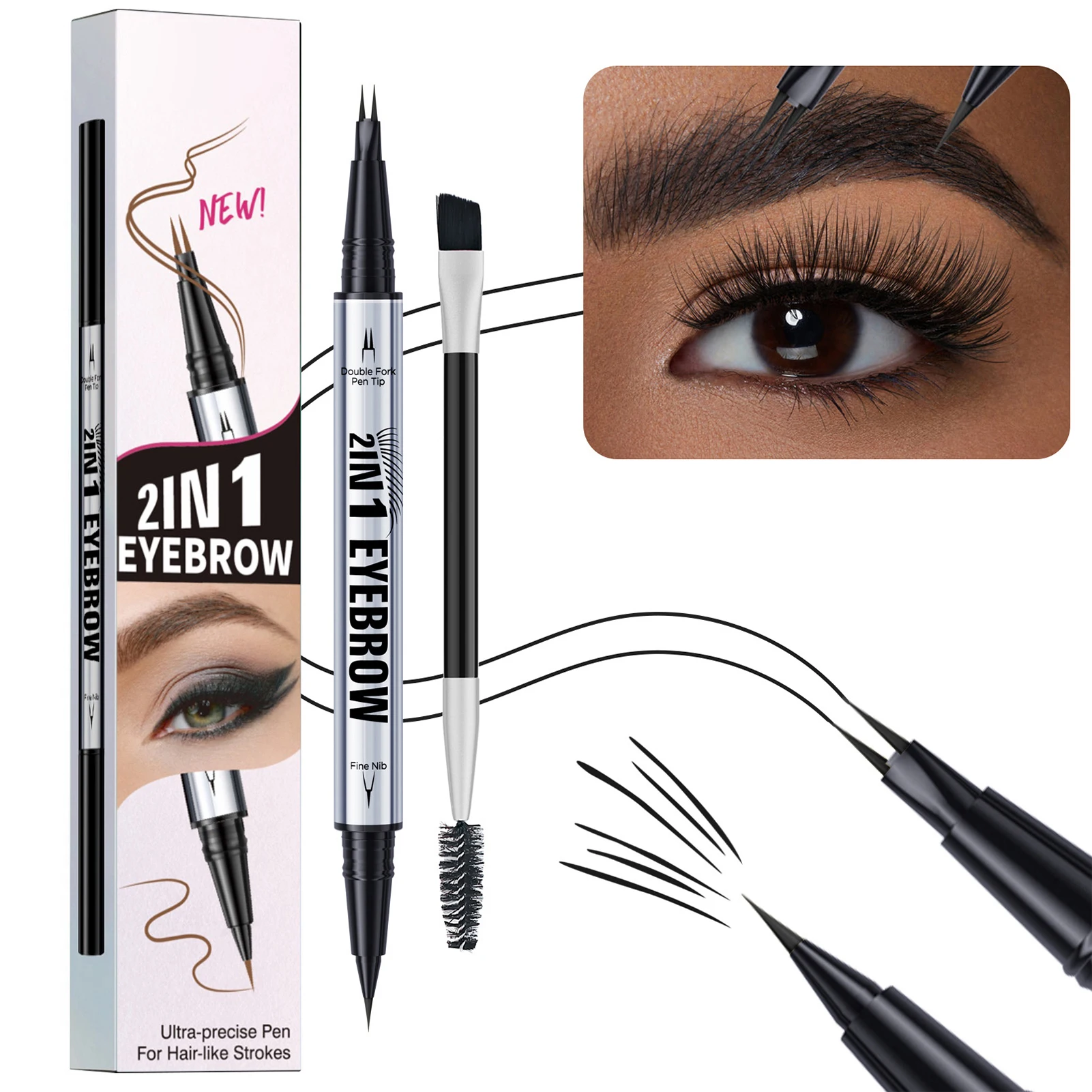 Microblading Eyebrow Pen 2 In 1 Waterproof Eyebrow Pencil And Eyebrow Brush,Professional Long-lasting Eyes Liner Makeup Tool