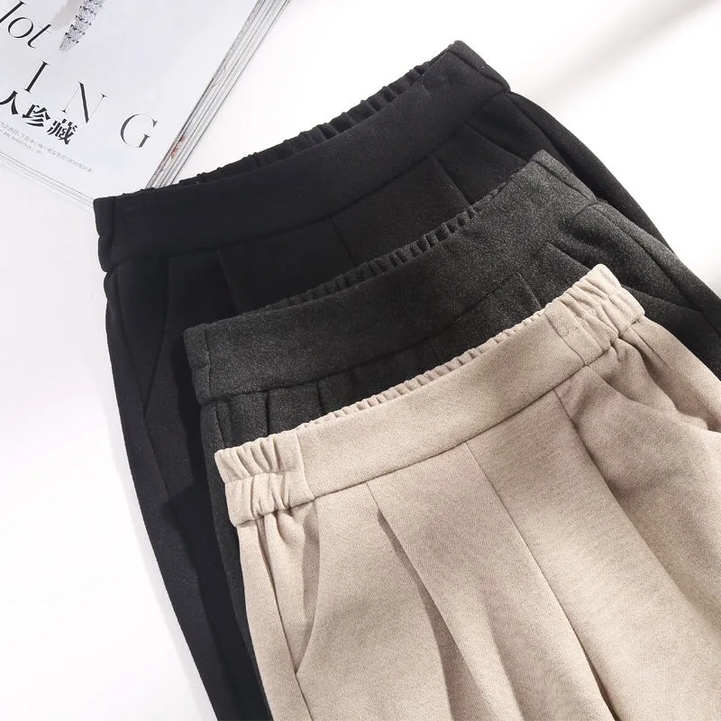 Pantaloni di lana 3 colori pantaloni a matita Harem da donna 2024 autunno inverno vita alta elastico stile coreano pantaloni da donna pantaloni