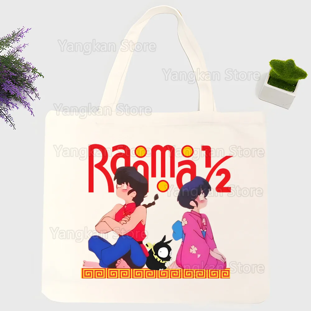 

Ranma 12 Canvas Simple Cartoon Print Ranma 1⁄2 Shopping Bags Girls Fashion Life Casual Pacakge Hand Bag