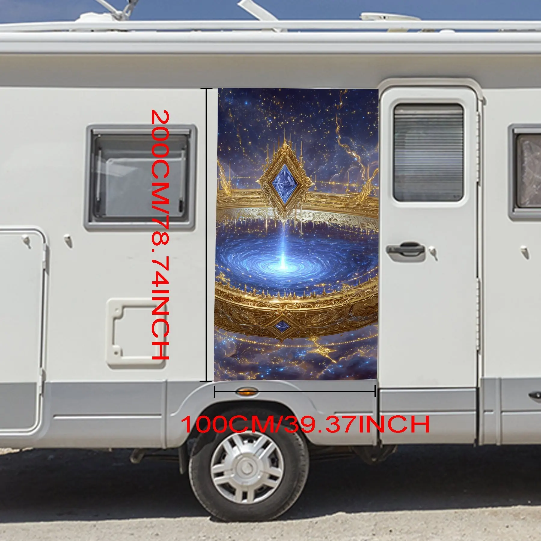 Fantasy Golden Ring with Lightning,Waterproof Vinyl Decal for RV Side, Self - Adhesive Stickers to Decorate & Protect RV Body, P