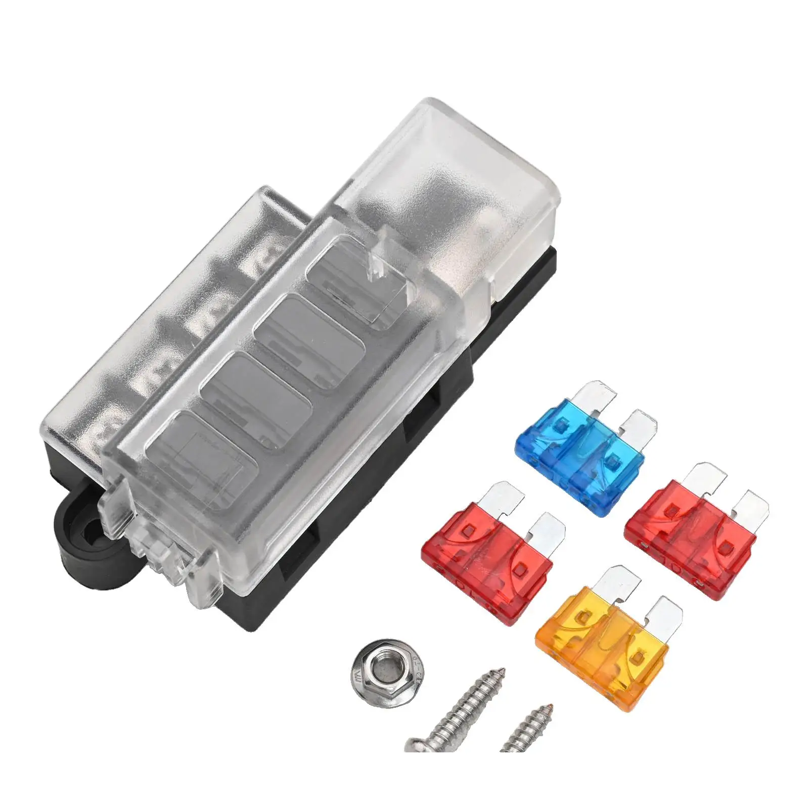 4 Gang Fuse Holder Compact Design 4.5mm Mounting Holes 4 Gang Fuse Box Fits Standard Fuses Maximum 100A Rating
