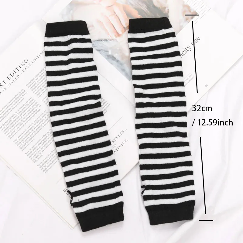 Women's Winter Knitted Gloves Girls' Cotton Fingerless Long Bracelet Arm Warmth Long Sleeve Striped Elbow Protection
