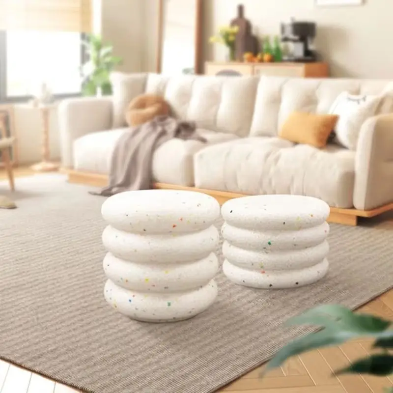 Nordic Cream Style Short round Ottoman Makeup Stool Dresser Stool for Living Room Light Luxury Modern Manicure Furniture