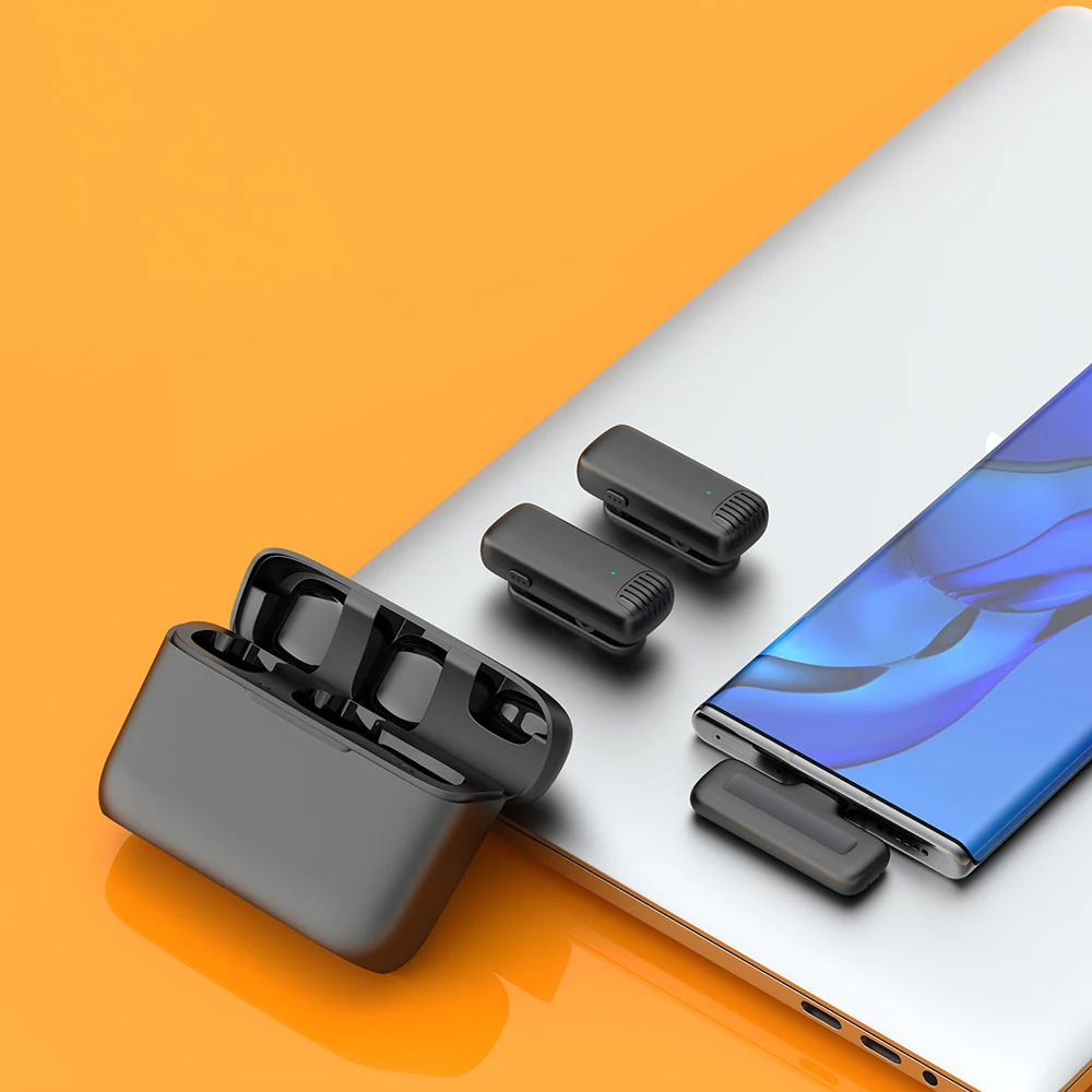 Mikrofon Lapel Nirkabel Lavalier Mikrofon Wawancara Langsung Rekaman Ponsel untuk Laptop iPhone Tipe C Kompak Portabel Android