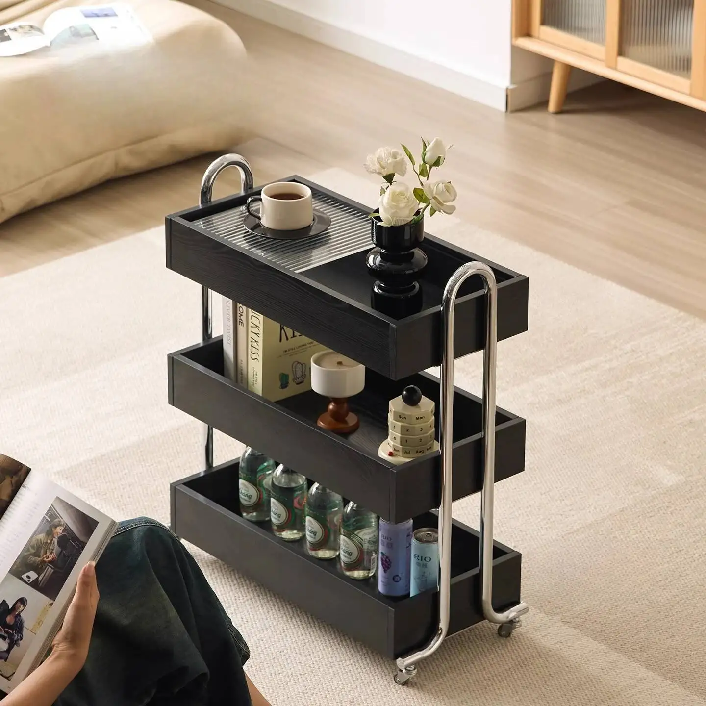 - Multi tiered Rolling Storage Cart, Versatile Mobile Shelf for Living Room, Bedroom & Home Organization