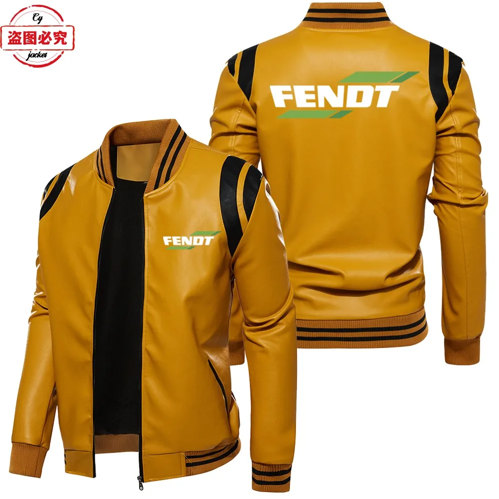 Fente tractor LOGO overalls retro washed pu contrasting color leather jacket windproof men's autumn and winter velvet