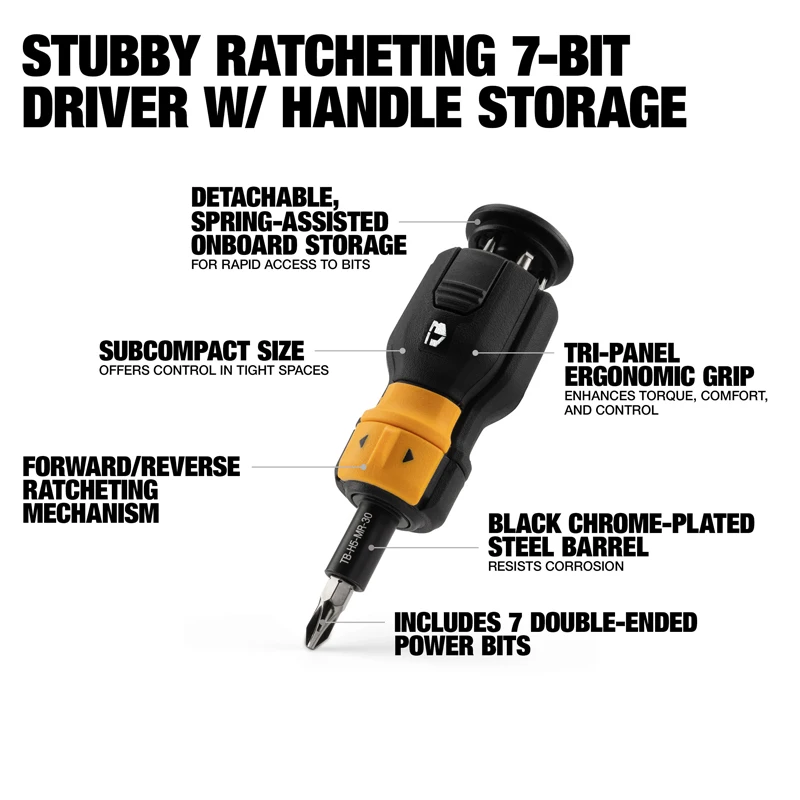 TOUGHBUILT TB-H5-MR-30 Stubby Ratcheting Screwdriver Set, 9PCS Multi Bit Compact Offset Ratchet Hand Driver Kit