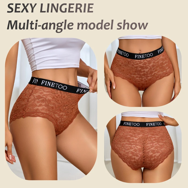 FINETOO Sexy Lace Briefs Embroidered Letter Belt Panties Women Plus Size Perspective Underwear Ladies Breathable Lingerie S-3XL