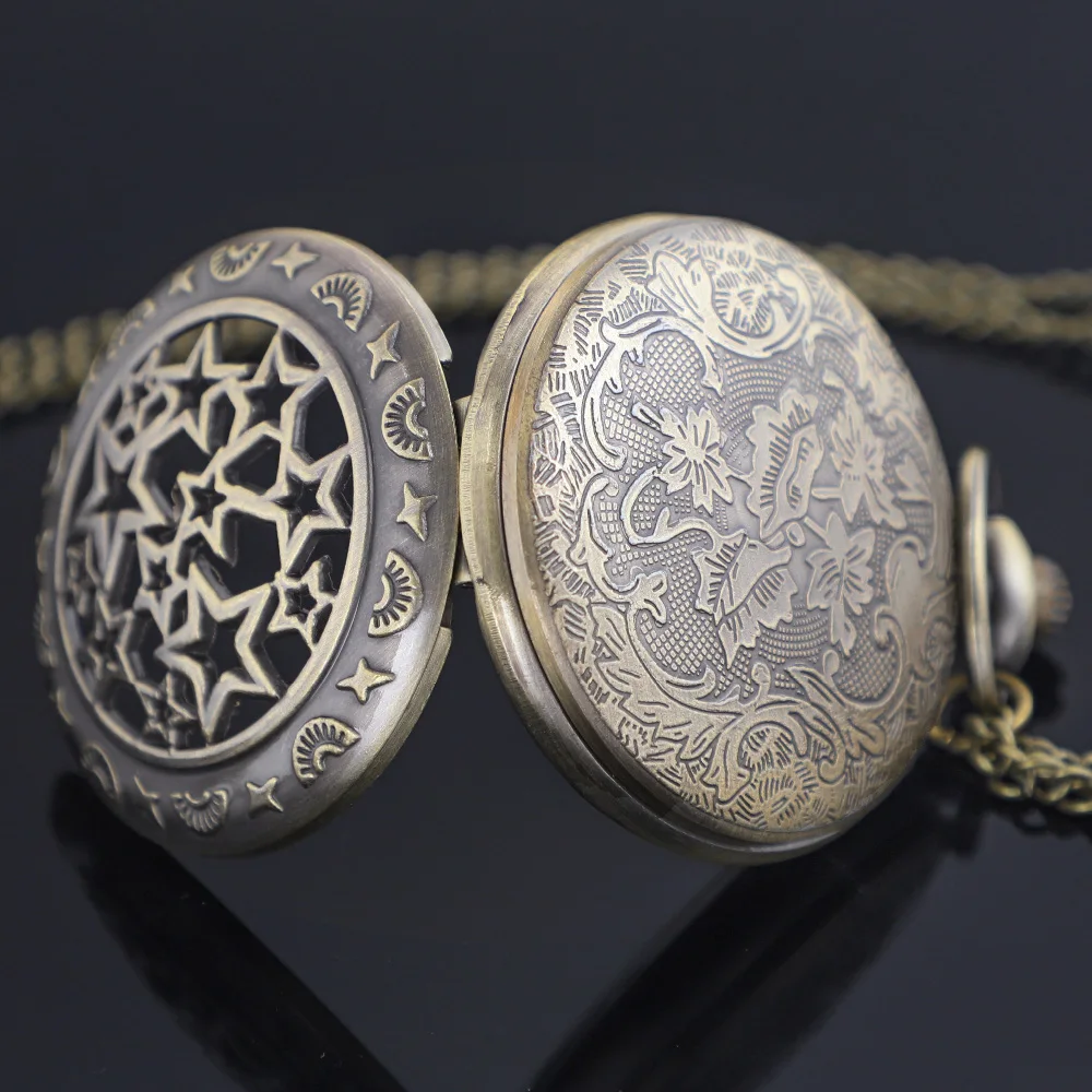 ساعة جيب كوارتز ريترو ستار تصميم مجوف ساعات جيب عتيقة ساعة للرجال والنساء مع سلسلة فوب مجوهرات اكسسوارات هدايا