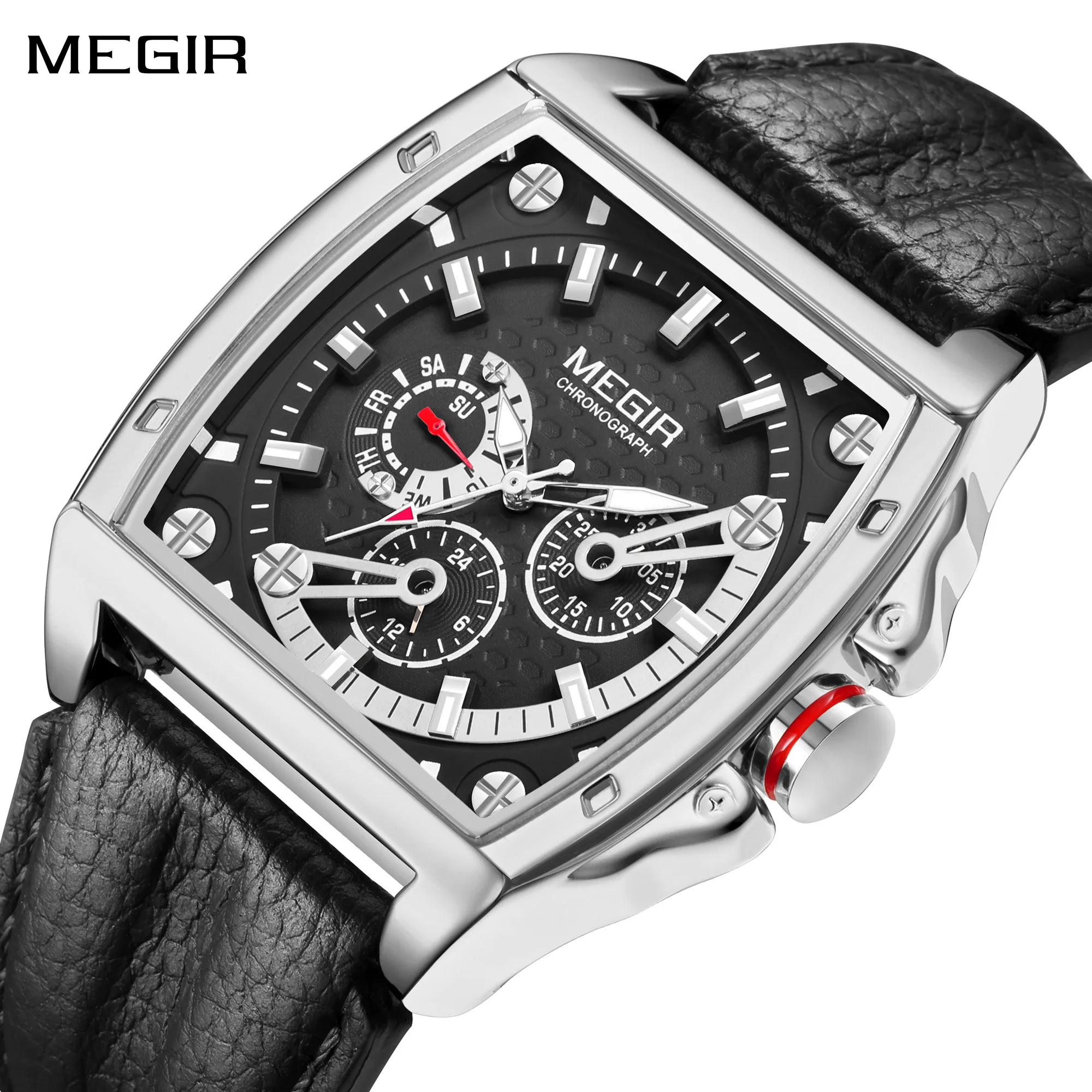 

MEGIR Chronograph Luxury Military Sport Wristwatch Leather Men Quartz Business Watches Date Week 24-hour Clock Reloj Hombre 2204